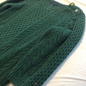 Tommy Hilfiger Green cablekit sweater gold buttons